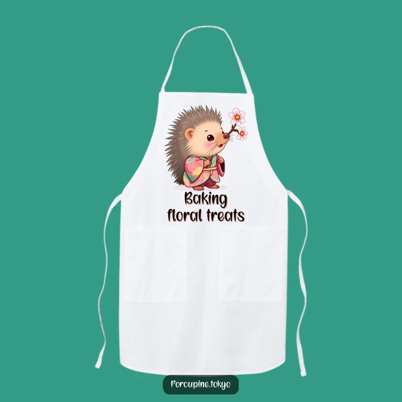Funny Curious Porcupine Kimono Apron - Cherry Blossom Kitchen Wear