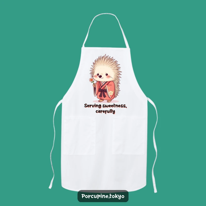 Funny Porcupine Apron: Kitchen Kimono Flower Gift, Sweet Humorous Wear