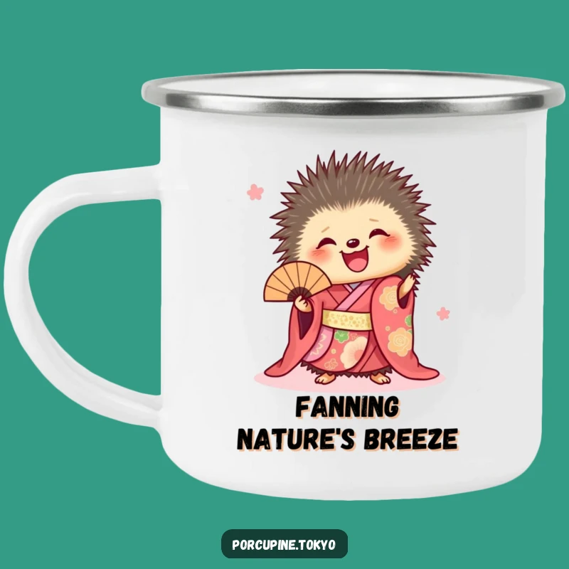 Funny Porcupine Kimono Camping Mug: Joyful Adventures with a Fan