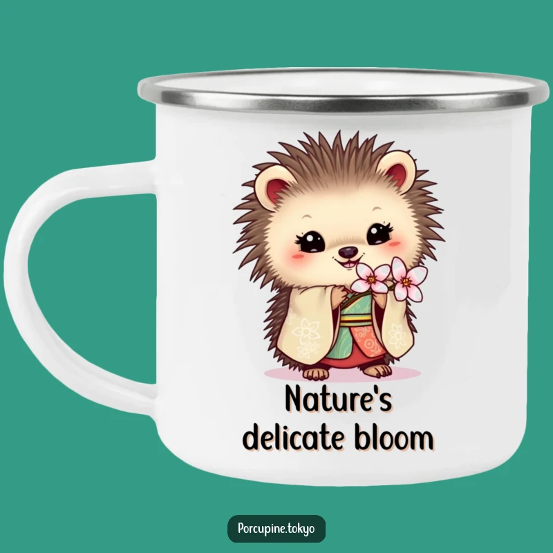 Funny Porcupine Kimono Camping Mug: Elegant Sips Outdoors