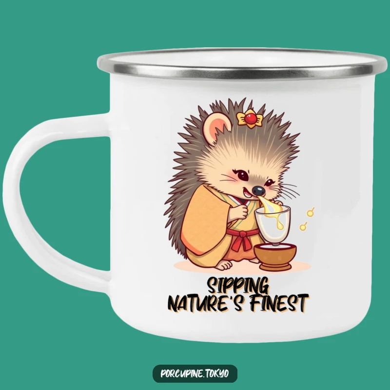 Funny Kimono Porcupine Camping Mug: Adventure with Sake and Smiles
