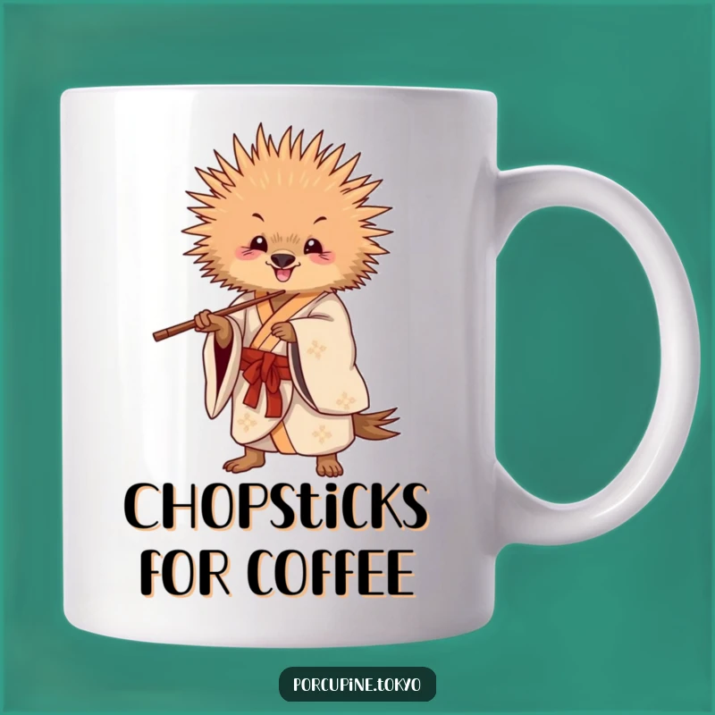 Funny Playful Porcupine Kimono Mug - Chopstick Action Fun Gift