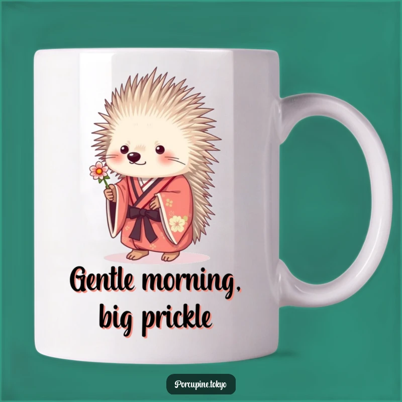 Funny Porcupine Flower Mug: Gentle Kimono Greeting, Perfect Humorous Gift