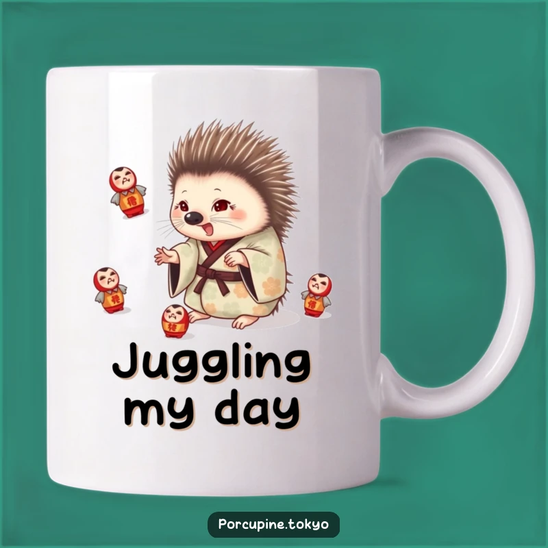Funny Porcupine Kimono Juggling Mug: Playful Balance for Your Brew
