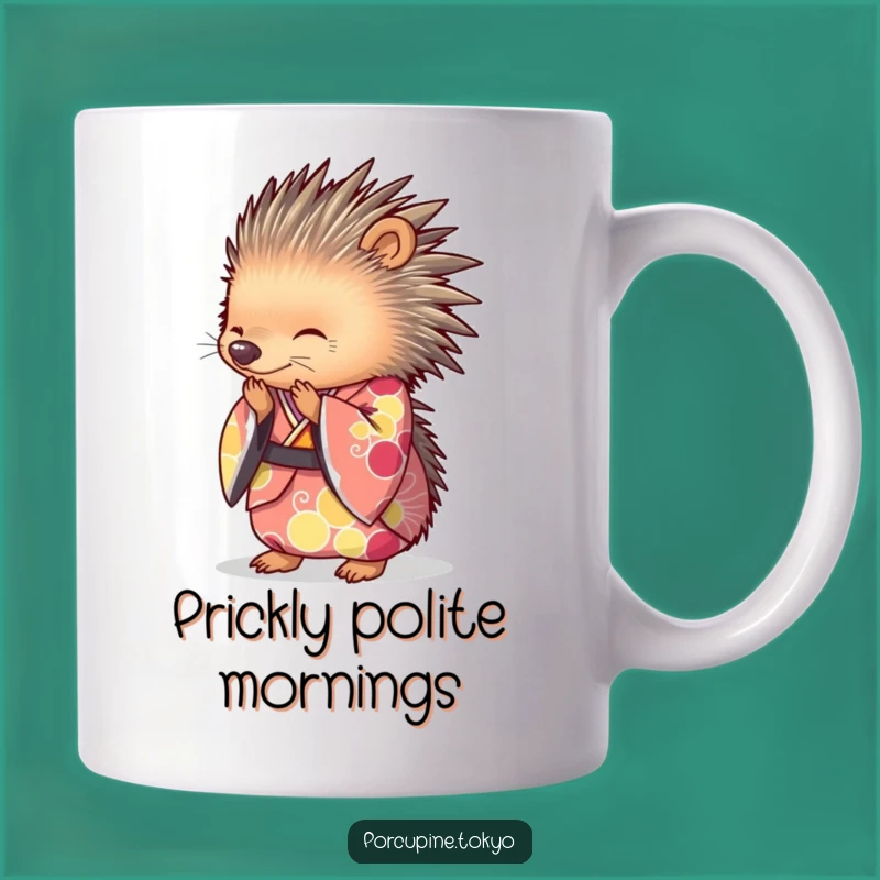 Funny Porcupine Kimono Mug: Graceful Bow, a Hilarious Cultural Gift