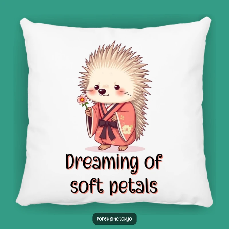 Funny Porcupine Pillow: Cozy Kimono Flower Cushion, Charming Humorous Gift