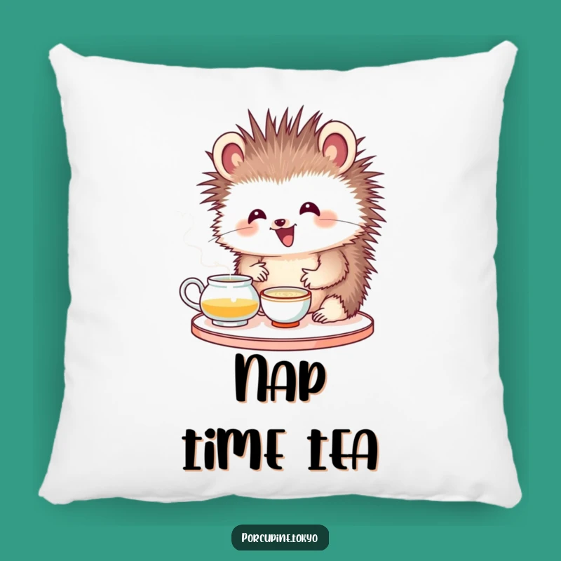 Funny Porcupine Tea Ceremony Pillow: Cozy Comfort and Calm