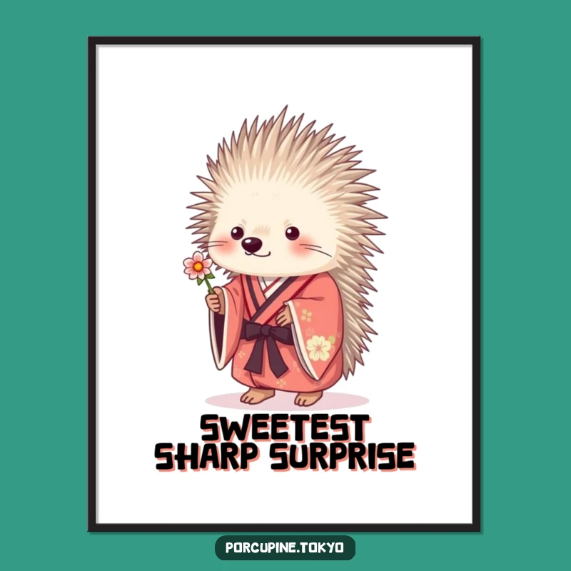 Funny Porcupine Digital Art: Flower Kimono Print, Instant Sweet Gift