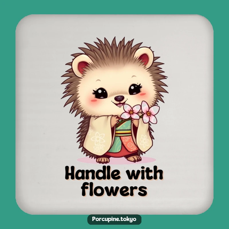 Funny Porcupine Kimono Coaster: Protect Surfaces with Floral Grace