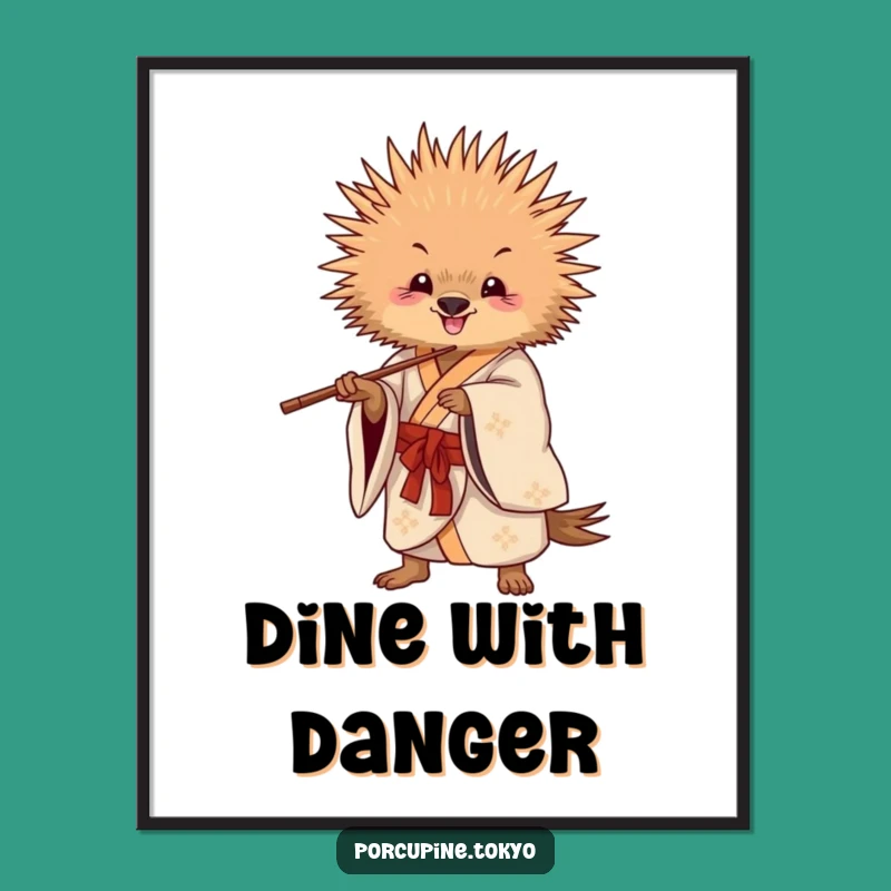 Funny Playful Porcupine Kimono Poster - Chopstick Action Art