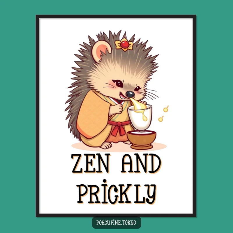 Funny Kimono Porcupine Sake Art Poster: Decorate with Delightful Humor