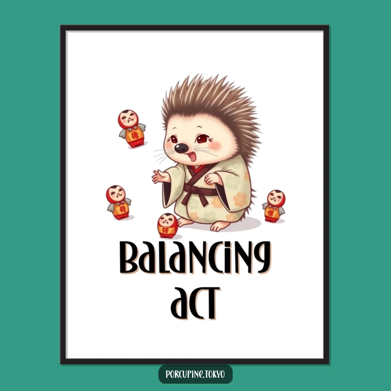Funny Porcupine Juggling Poster: Playful Art for Your Walls