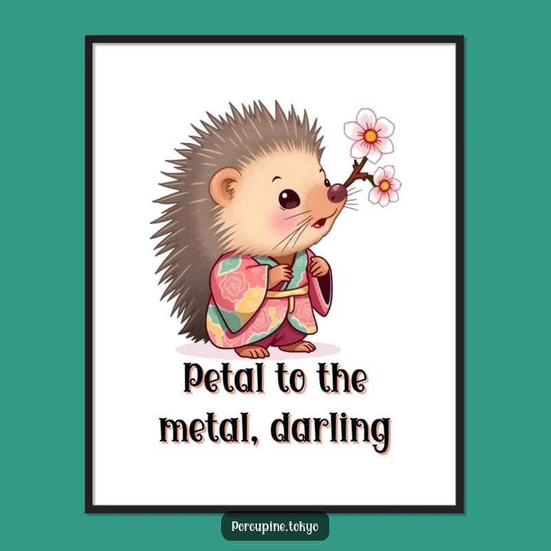 Free Printable Wall Art: Curious Porcupine Kimono Blossom Funny Downloadable Art