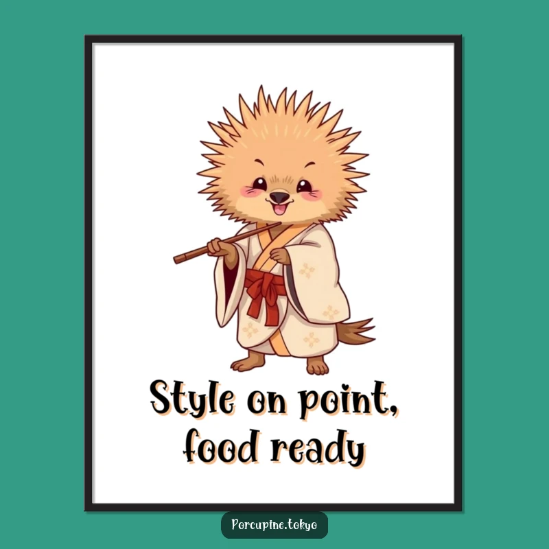 Free Printable Wall Art: Playful Porcupine Kimono Chopsticks Funny Downloadable Art