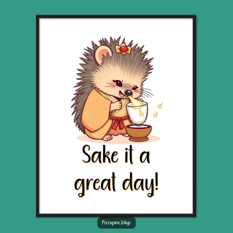 Funny Free Printable Wall Art: Porcupine Kimono Sake Humor Downloadable Decor