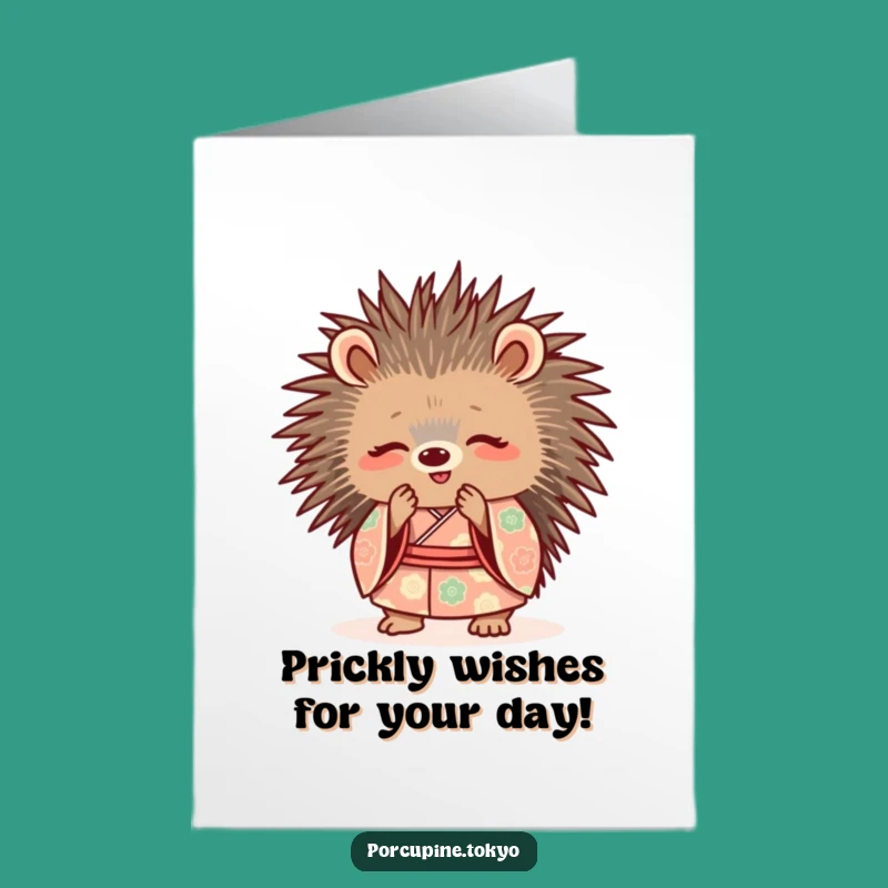 Free Printable Birthday Card: Polite Porcupine Kimono Funny Downloadable Gift