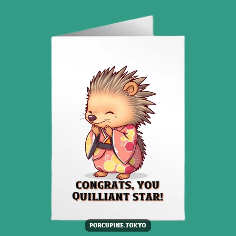 Porcupine Kimono Congrats Card Free Printable: Graceful Bow, Downloadable Celebration Gift