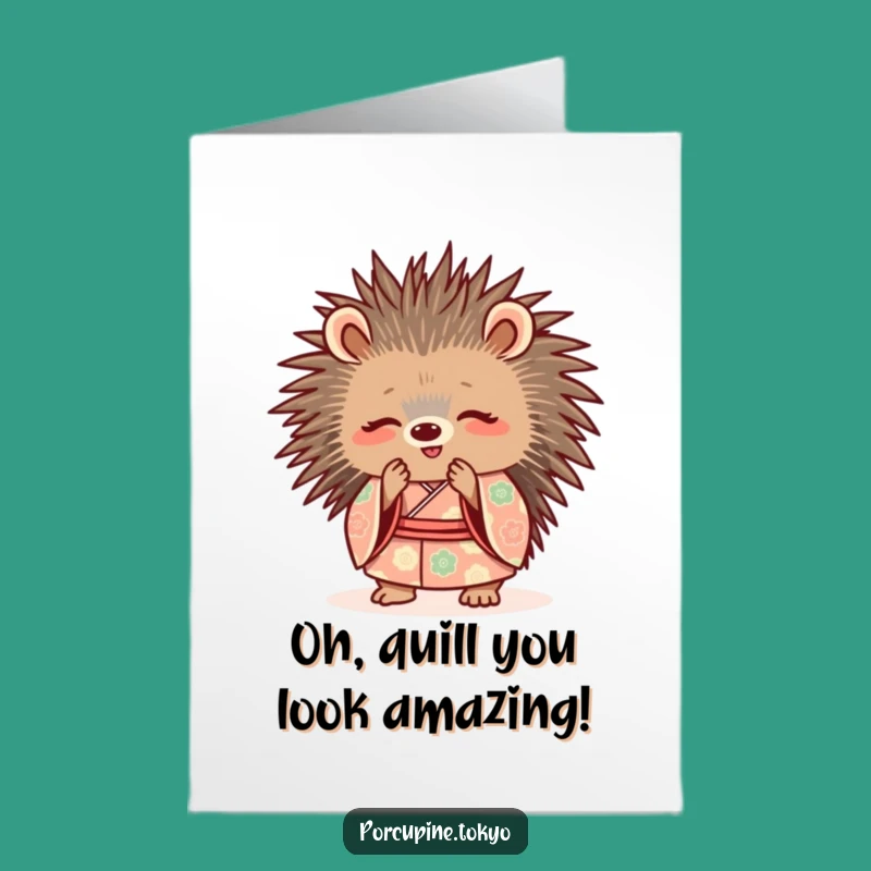 Free Printable Congrats Card: Bowing Porcupine Kimono Funny Downloadable Gift