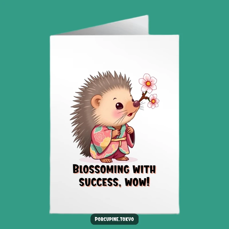 Free Printable Congrats Card: Porcupine Kimono Blossom Funny Downloadable Gift