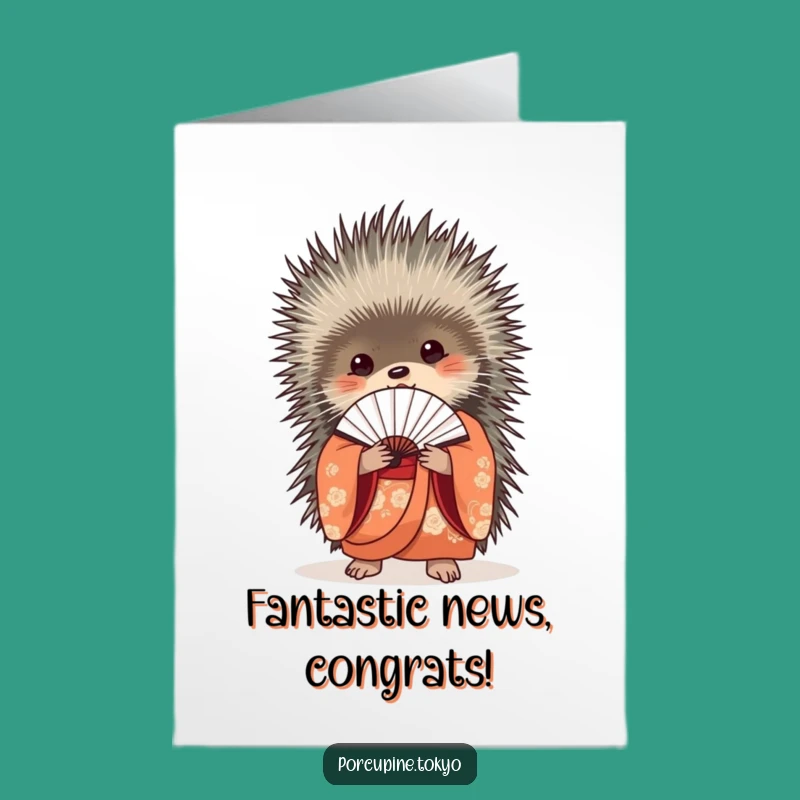 Free Printable Congrats Card: Porcupine Kimono Fan Funny Downloadable Gift