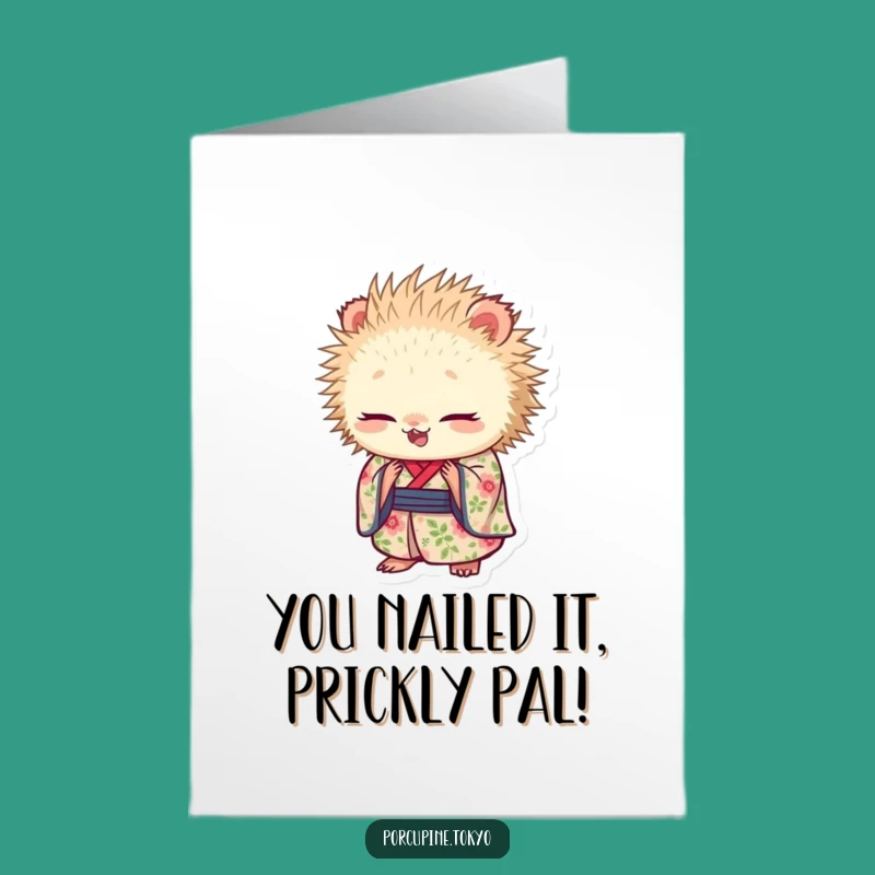 Free Printable Congrats Card: Funny Bowing Porcupine Kimono Downloadable Gift