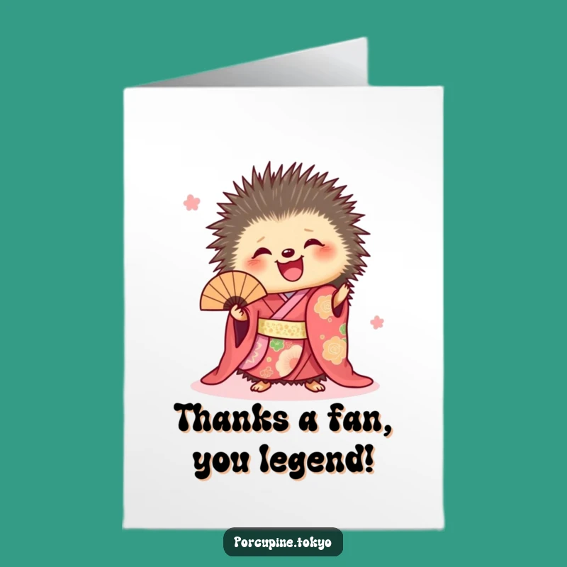 Free Printable Thank You Card: Joyful Porcupine Kimono Fan Downloadable Gift