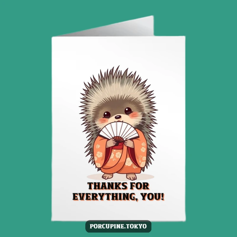 Free Printable Thank You Card: Kimono Porcupine Fan Funny Downloadable Gift