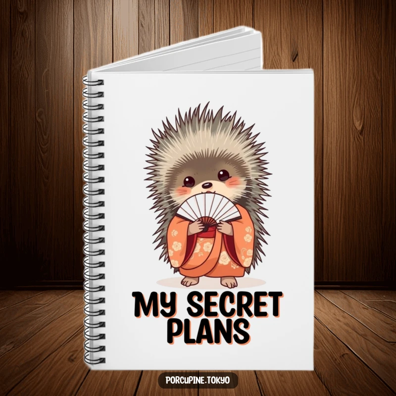 Funny Notebook: A porcupine in a beautiful kimono holding a delicate fan, perfect for funny, elegant note-taking.