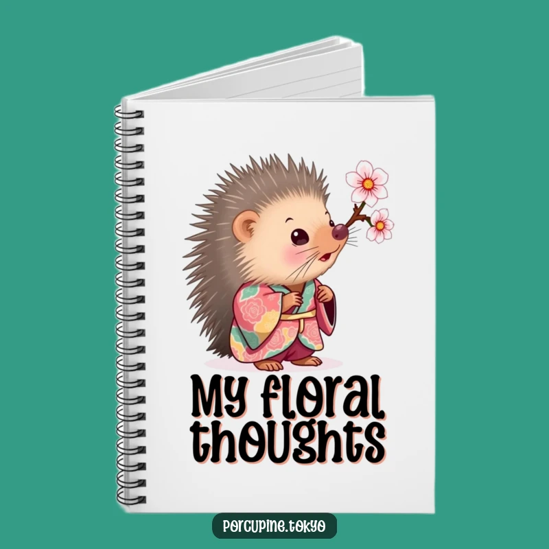 Funny Curious Porcupine Kimono Notebook - Cherry Blossom Journal