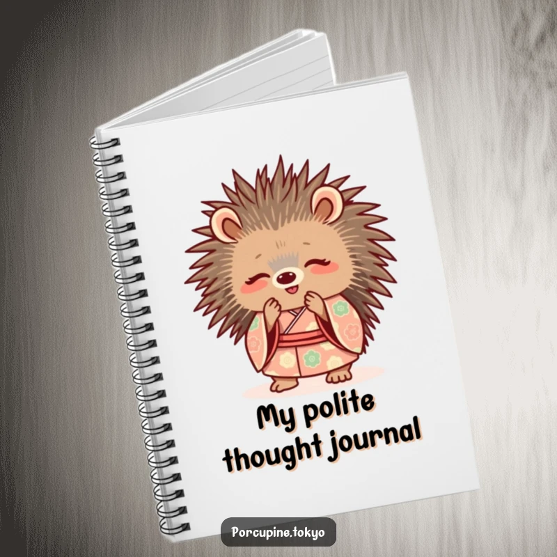 Funny Notebook: A cute porcupine in a patterned kimono, bowing politely with a smile, perfect for funny notes and ideas.