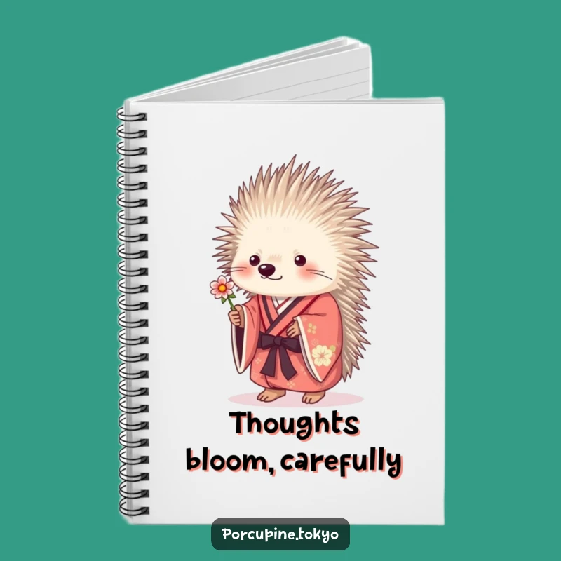 Funny Porcupine Notebook: Kimono Flower Journal, Sweet Humorous Gift