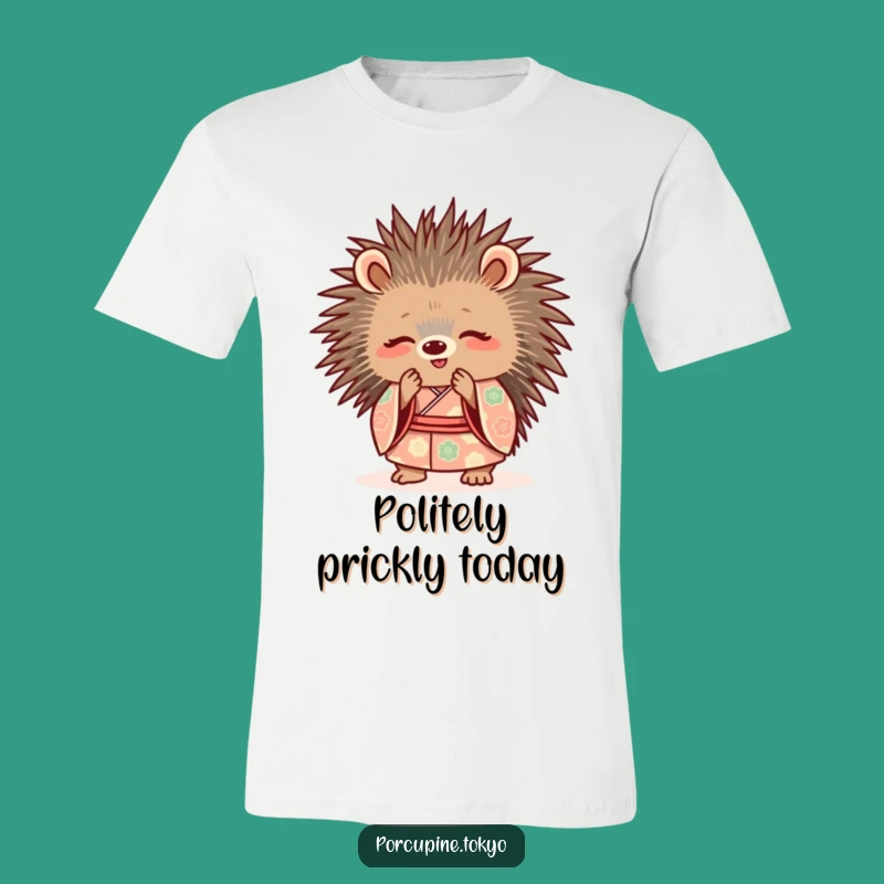 Funny Bowing Porcupine Kimono T-Shirt - Cute Animal Polite Tee