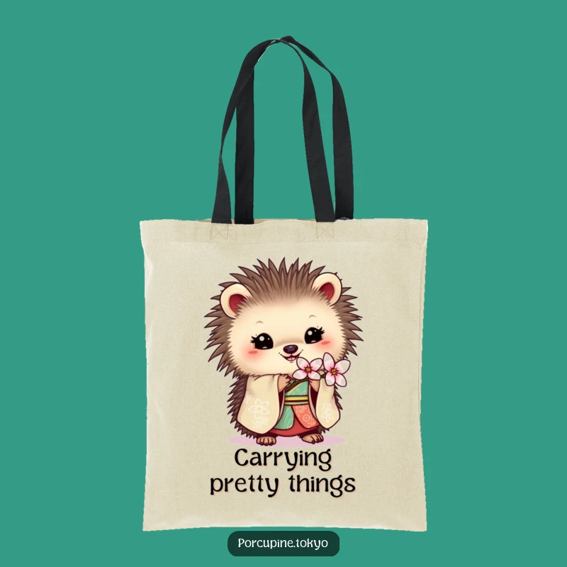 Funny Porcupine Kimono Tote Bag: Carry Elegance and Blooms